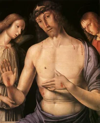 Christus unterstützt von zwei Engeln